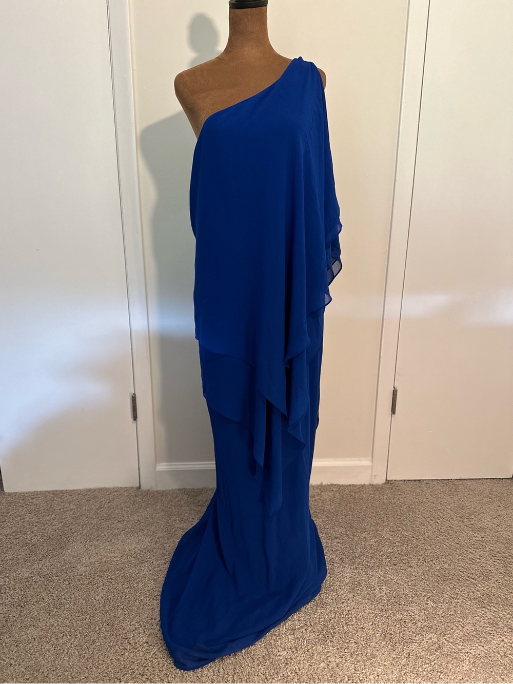 Ralph Lauren Cobalt One-Shoulder Draped Evening Gown